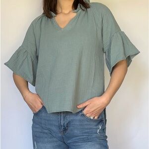 Blue/green v neck top (new & never worn)